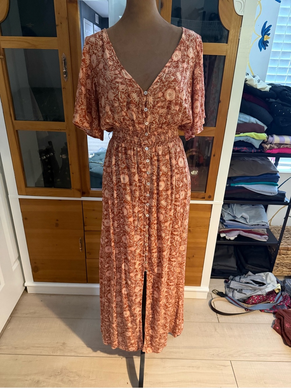 Forever 21 Rust Floral Button-Front Maxi Dress